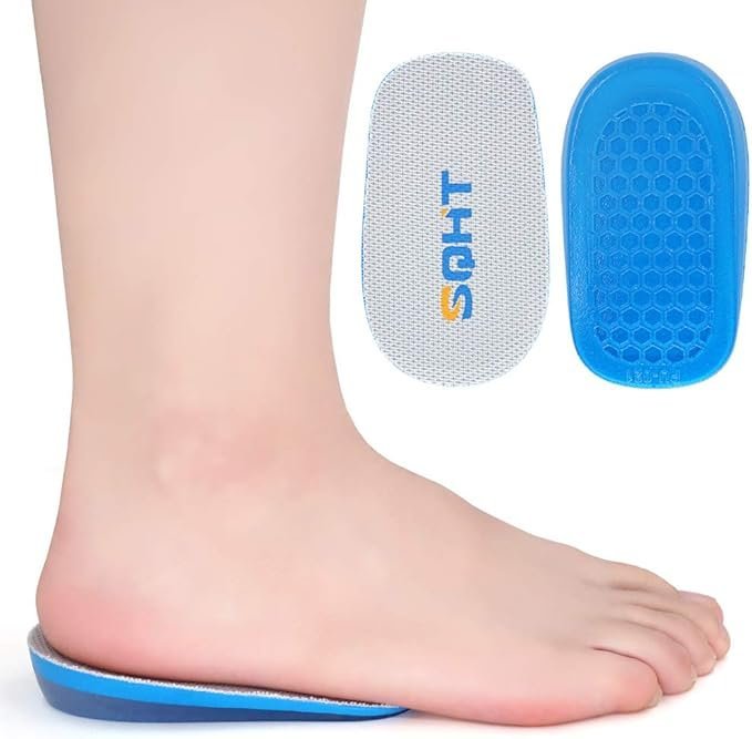 SQHT gel heel lift inserts shown beside foot